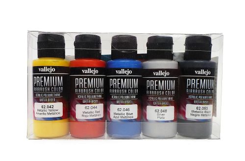 Vallejo 62103 Metalic Color Set - Premium Opaque (Acrylic Polyurethane Airbrush Color) 5 x 60 m