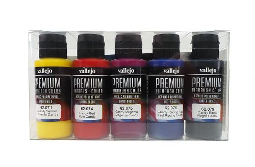 Vallejo 62104 Candy Color Set - Premium Opaque (Acrylic Polyurethane Airbrush Color) 5 x 60 ml