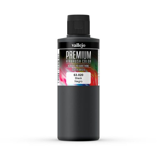 Vallejo 63020 Black - Premium Opaque (Acrylic Polyurethane Airbrush Color) 200 ml