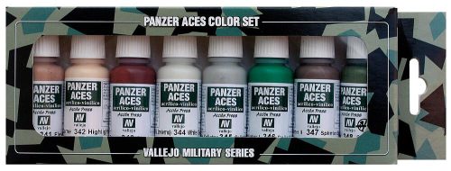 Vallejo 70129 Model Color set - Panzer Aces No.6 - Skintones & Camouflage (8 x 17 ml color set)