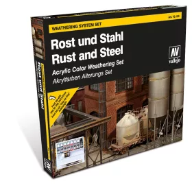   Vallejo 70150 Special Model Color set - Rust and Steel (7 x 17 ml colors, 1 Pigment, 1 Wash, 2 Toray brushes)