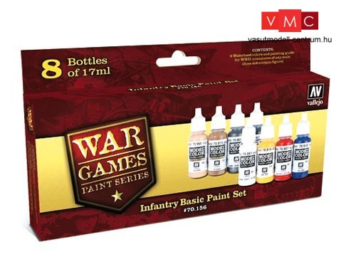 Vallejo 70156 War Games Paint Series - Infantry Basic Paint Set (8 x 17ml)