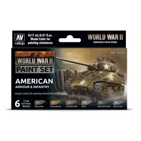   Vallejo 70203 Color-Set, WWII American Armour & Infantry, 6x17 ml (Model Color)