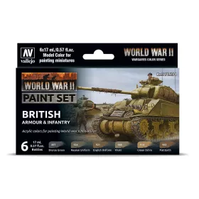   Vallejo 70204 Color-Set, WWII British Armour & Infantry, 6x17 ml (Model Color)