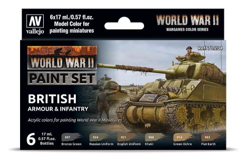 Vallejo 70204 Color-Set, WWII British Armour & Infantry, 6x17 ml (Model Color)