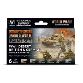   Vallejo 70208 Color-Set, WWII Desert British & German Armour & Infantry, 6x17 ml (Model Color)