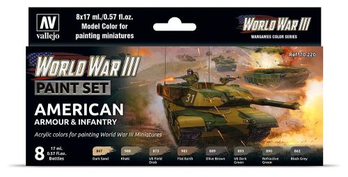 Vallejo 70220 Color-Set, WWIII American Armour & Infantry, 8x17 ml (Model Color)