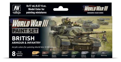Vallejo 70222 Color-Set, WWIII British Armour & Infantry, 8x17 ml (Model Color)