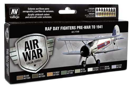 Vallejo 71149 Model Air Paint Set - RAF Colors Day Fighters Pre-War to 1941 (8 x 17ml)