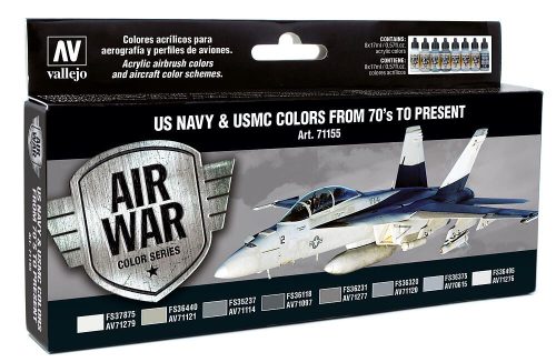 Vallejo 71155 Model Air Paint Set - US Navy & USMC Colours from 70's to Present (8 x 17ml)