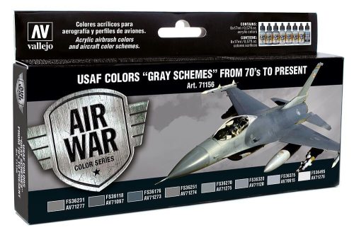 Vallejo 71156 Model Air Paint Set - USAF Colours Grey Schemes from 70's to Present (8 x 17ml)