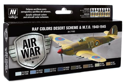 Vallejo 71163 Model Air Paint Set - RAF Colors Desert Scheme & M.T.O. 1940-1945 (8 x 17ml)
