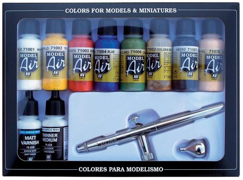 Vallejo 71167 Model Air Set - Ultra Airbrush + 10 Basic Colors (10 x 17ml)