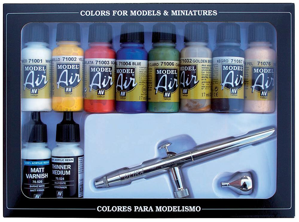 Vallejo 71167 Model Air Set - Ultra Airbrush + 10 Basic Colo