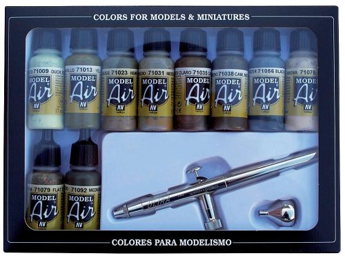 Vallejo 71168 Model Air Set Ultra Airbrush + 10 Camouflage Colors (10 x 17ml)