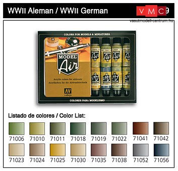 Vallejo 71179 Model Air Paint Set - WWII German Colors Set (16 x 17ml)