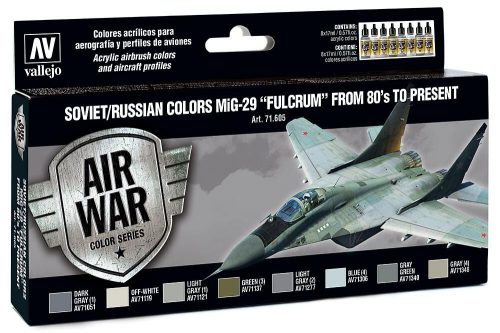 Vallejo 71605 Color-Set, Soviet/Russian colors MiG-29 “Fulcrum” from 80’s to present, 8x17 ml (Model Air)