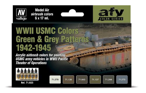 Vallejo 71623 Color-Set, WWII USMC Colors Green & Grey Patterns 1942-1945, 8x17 ml (Model Air)