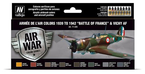 Vallejo 71626 Color-Set, Armée de l’Air colors 1939 to 1942 “Battle of France” & Vichy AF, 8x17 ml (Model Air)