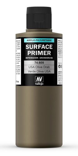 Vallejo 74608 USA Olive Drab, Surface Primer (Model Color) 200 ml - akril alapozó modellfesték