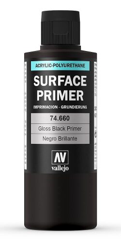 Vallejo 74660 Mecha Surface Primer Glossy Black, 200 ml - akril alapozó modellfesték
