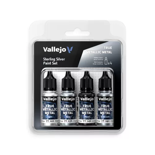 Vallejo 77251 STERLING SILVER festék szett - 18ml (True Metallic Metal) 4db makett festék