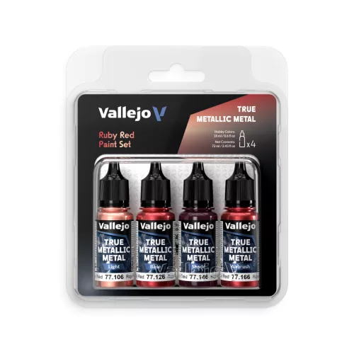 Vallejo 77254 RUBY RED festék szett - 18ml (True Metallic Metal) 4 db makett festék