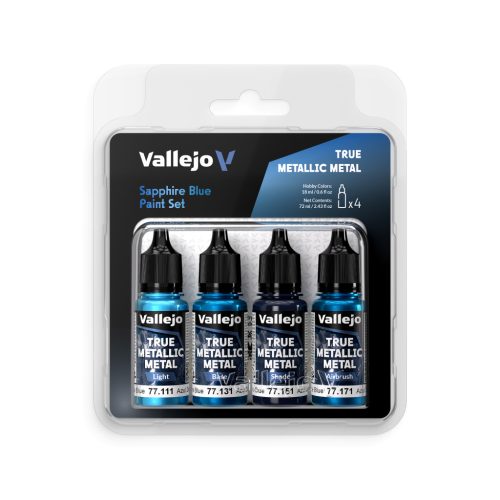 Vallejo 77256 SAPPHIRE BLUE festék szett - 18ml (True Metallic Metal) 4 db makett festék