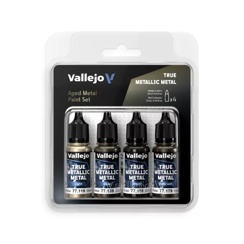 Vallejo 77258 AGED METAL festék szett - 18ml (True Metallic Metal) 4 db makett festék