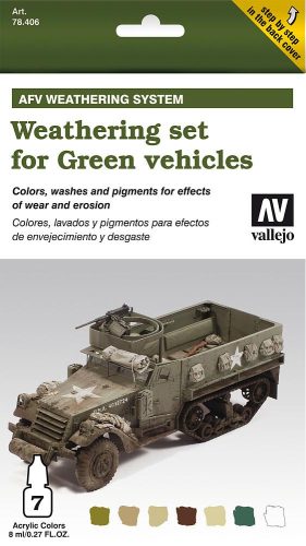 Vallejo 78406 AFV Painting System - Weathering for Green vehicles Set - 7x8 ml akril makettfesték