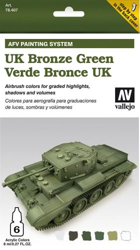 Vallejo 78407 AFV Painting System - UK Bronze Green Set - 6x8 ml akril makettfesték