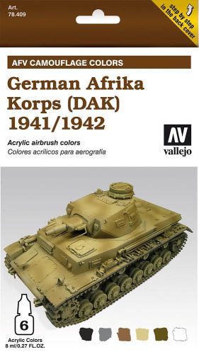 Vallejo 78409 AFV Camouflage Colors - German Afrika Korps (DAK) 1941/1942 Set - 6x8 ml akril makettfesték