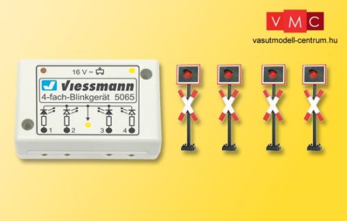 Viessmann 5800 Fénysorompó, német szabvány, 4 db, villogtató vezérlőmodullal (N)