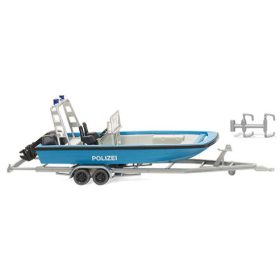   Wiking 009545 Lehmar MZB 72 motorcsónak, utánfutón - Polizei (H0)