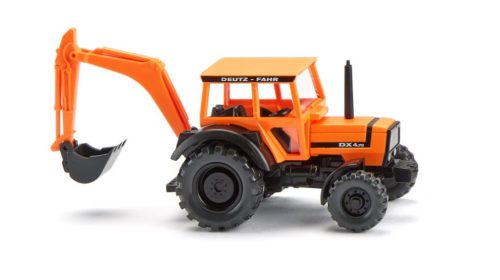Wiking 038603 Deutz-Fahr DX 4.70 traktor, hátsó markolókanállal - kommunálsárga (H0)