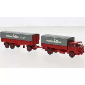   Wiking 041203 Henschel HS 14/16 platós/ponyvás teherautó pótkocsival, 1961 - Spedition Beißner (H0)
