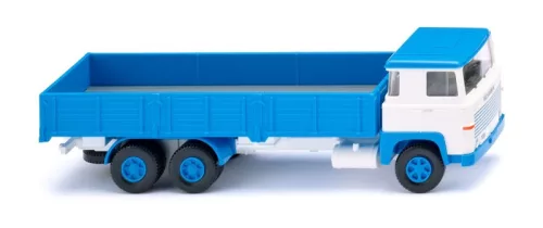 Wiking 043310 Scania 111 LBT magasplatós teherautó, fehér/kék (H0)