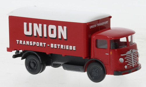 Wiking 047603 Büssing 4500 dobozos teherautó, piros, 1953 - Union Transport (H0)