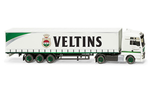 Wiking 053710 MAN TGX Euro 6c nyergesvontató, ponyvás félpótkocsival - Veltins (H0)