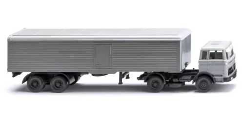 Wiking 055604 Mercedes-Benz 1620 nyergesvontató, dobozos félpótkocsival, ezüstszürke (H0)