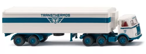 Wiking 055605 Mercedes-Benz Pullman nyergesvontató, hűtődobozos félpótkocsival, 1955 - Transthermos (H0)