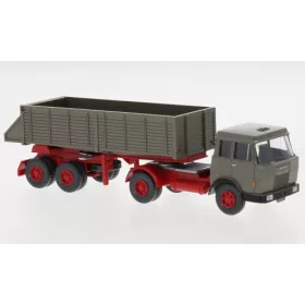   Wiking 067710 Hanomag-Henschel nyergesvontató, billencs félpótkocsival, 1969, szürke (H0)