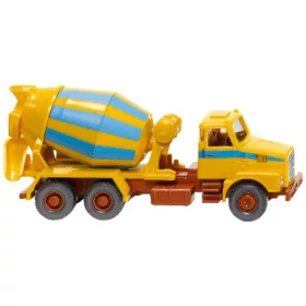   Wiking 068207 Volvo N10 betonkeverő teherautó 1973, sárga/kék (H0)