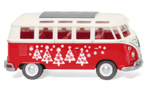 Wiking 079728 Volkswagen Transporter T1 Sambabus 1963, fehér/piros, Weihnachtsbulli (H0)