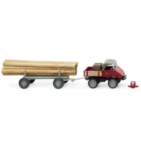   Wiking 087006 Mercedes-Benz Unimog U401 teherautó, rönkszállító pótkocsival, 1956 (H0)