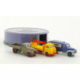   Wiking 099078 Hanomag Rundgarage - Hanomag-Dienst L28 platós, L28 dobozos és italrekeszes teherautó (H0)