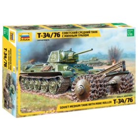   Zvezda 3580 Soviet Tank with Mine Roller T-34/76 1/35 harckocsi makett