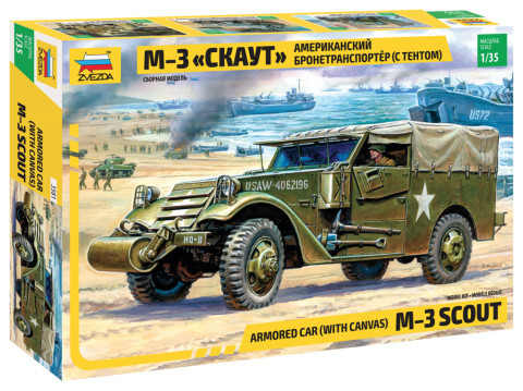 Zvezda 3581 Armored "Scout Car" with Canvas M3 1/35 katonai jármű makett