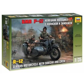   Zvezda 3607 German WWII Sidecar R12 with crew 1/35 katonai motorkerékpár makett