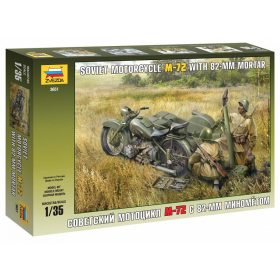  Zvezda 3651 Soviet motorcycle M-72 with 82-mm Mortar 1/35 katonai motorkerékpár makett